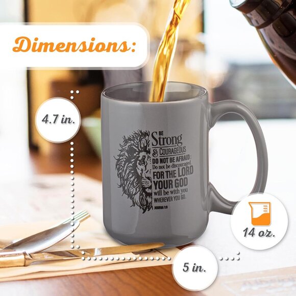 Lion Gray Ceramic Coffee Mug – 14 oz. Microwave and Dishwasher-safe Inspirationa - Picture 2 of 6